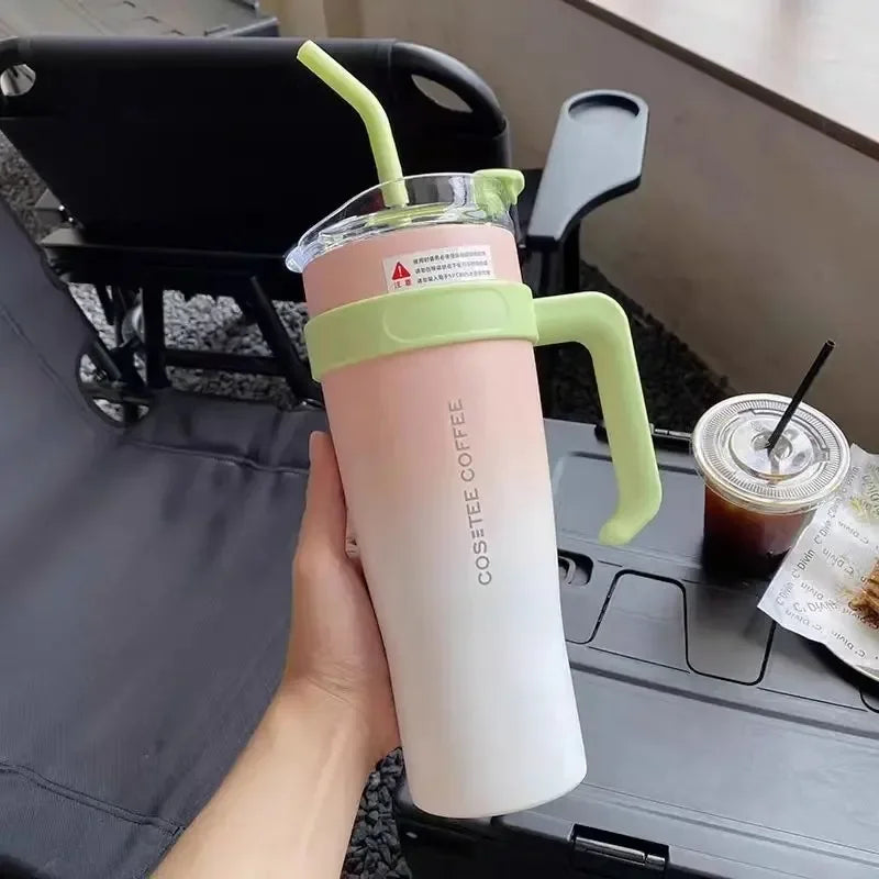 Car-Mounted Dormitory EssentialSam Straw Water Cup Stainless Steel Thermos