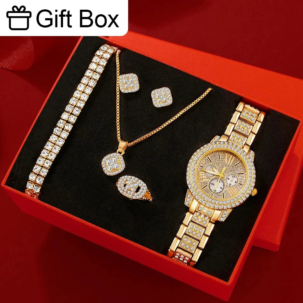 6PCS Set Women Watch Golden Luxury Women Watches Simple