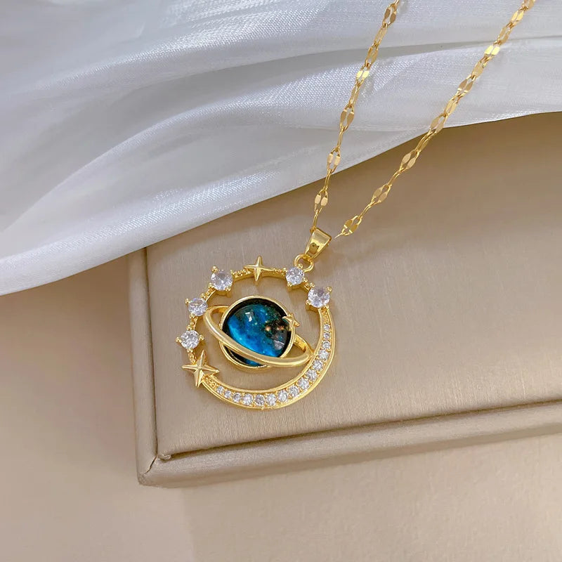 Blue Fantasy Saturn Planet Crystal for Women Girls Accessories Jewelry