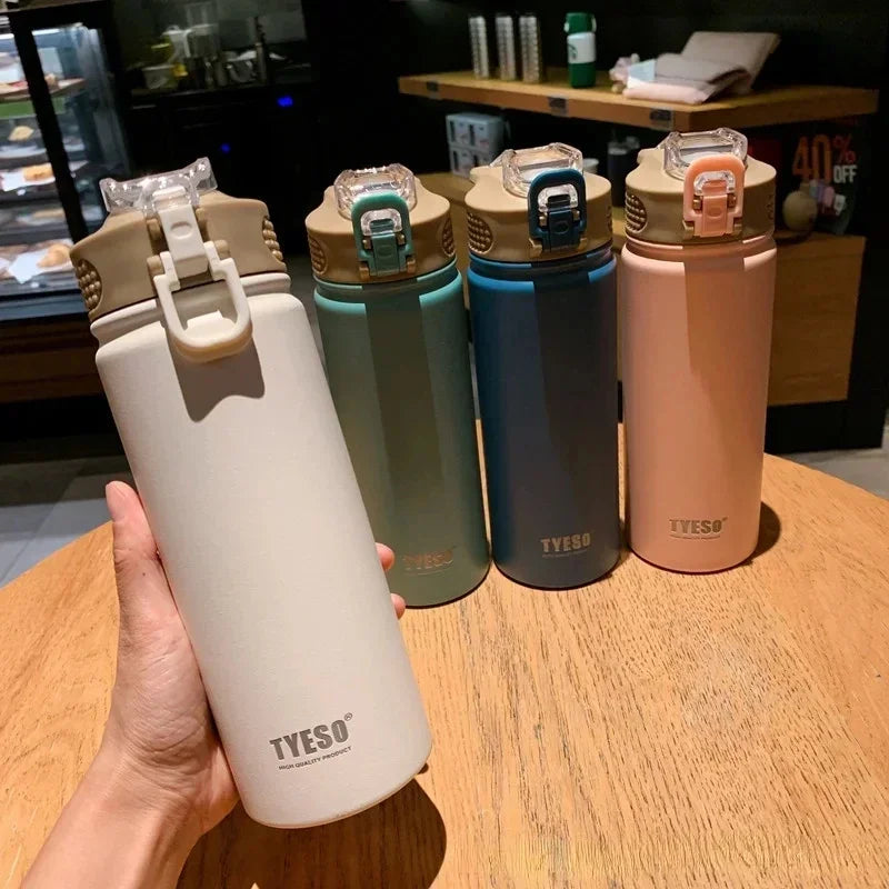 Tyeso 600/750ML Thermos Bottle With Straw Stainless Steel Car Thermal Cup Sports Water Bottles Keeps Cold and Heat Thermal Mug