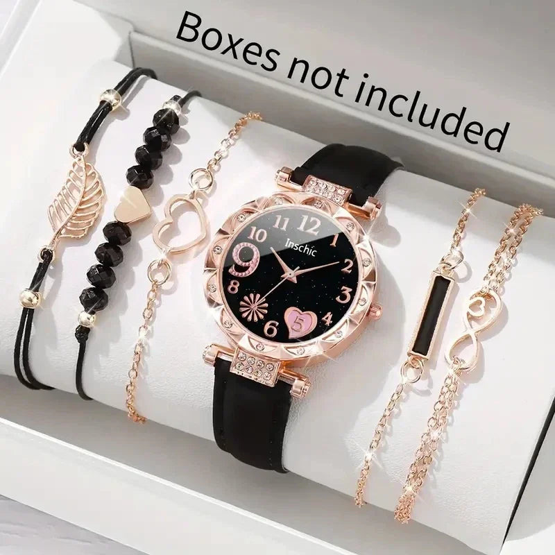 6PCS/Set Women Watch Cute Heart Dial Quartz  Watch Bracelets