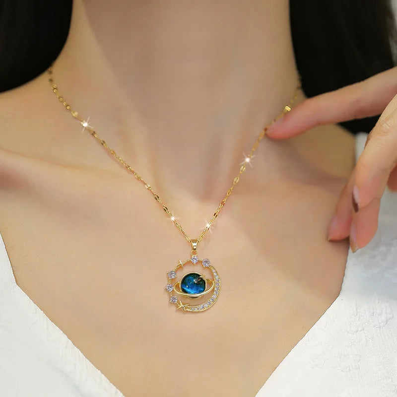 Blue Fantasy Saturn Planet Crystal for Women Girls Accessories Jewelry