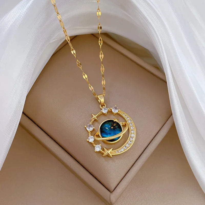 Blue Fantasy Saturn Planet Crystal for Women Girls Accessories Jewelry