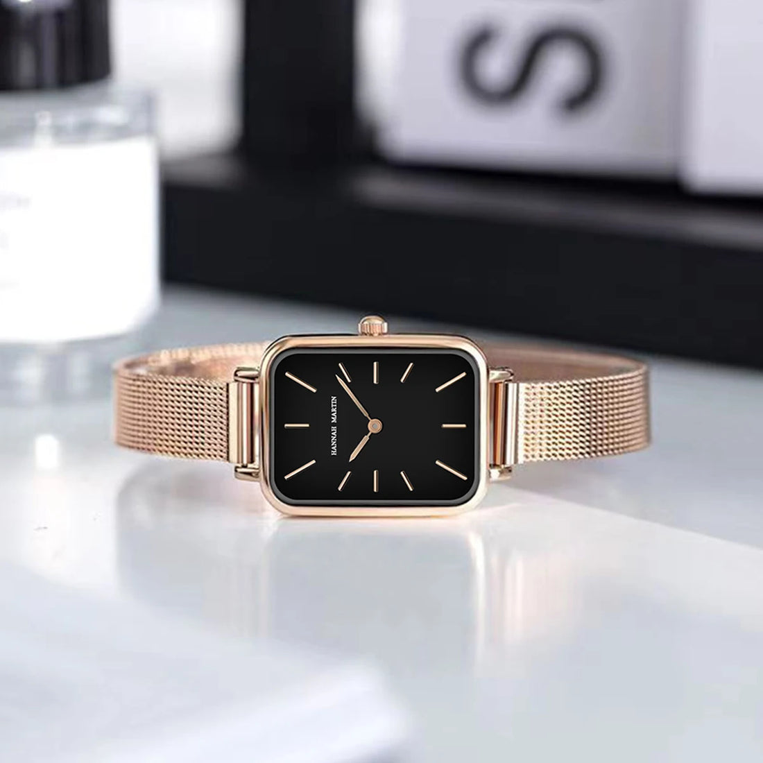 Rectangle Ultrathin Nordic Simple Style Japan Quartz Movement Fashion Stainless Steel Mesh Silvery Bracelet Belt Ladies Watches