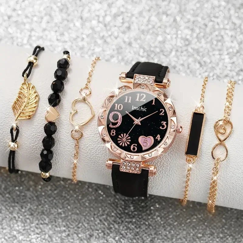 6PCS/Set Women Watch Cute Heart Dial Quartz  Watch Bracelets