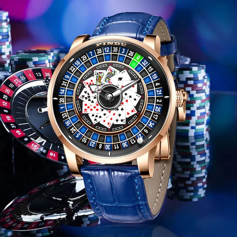 New Mechanical Watch  Poker Rotating Dial Las Vegas Roulette Table Theme Automatic