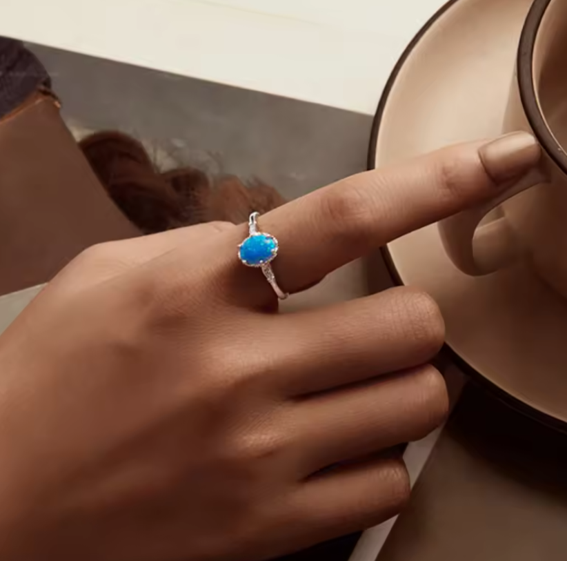 Pure Silver Opal Ring Jewelry Fashion Finger Jewelry Light Classic Noble Crown Blue Opal Ring For Women