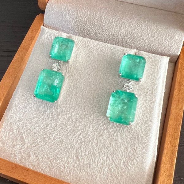 Emerald Cut Emerald Sapphire Drop Earrings For Women