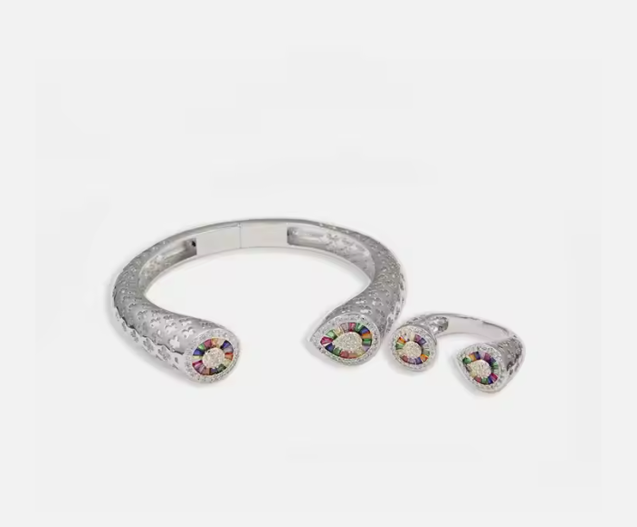 Luxury cuff bracelet Round and pear multi colour zirconia cuff bangle bracelet