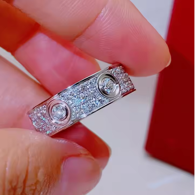 Sterling Silver Couples Ring Round Moissanite Diamonds White Gold Colour Full Sky Star Fashion Wedding Band Women Jewelry