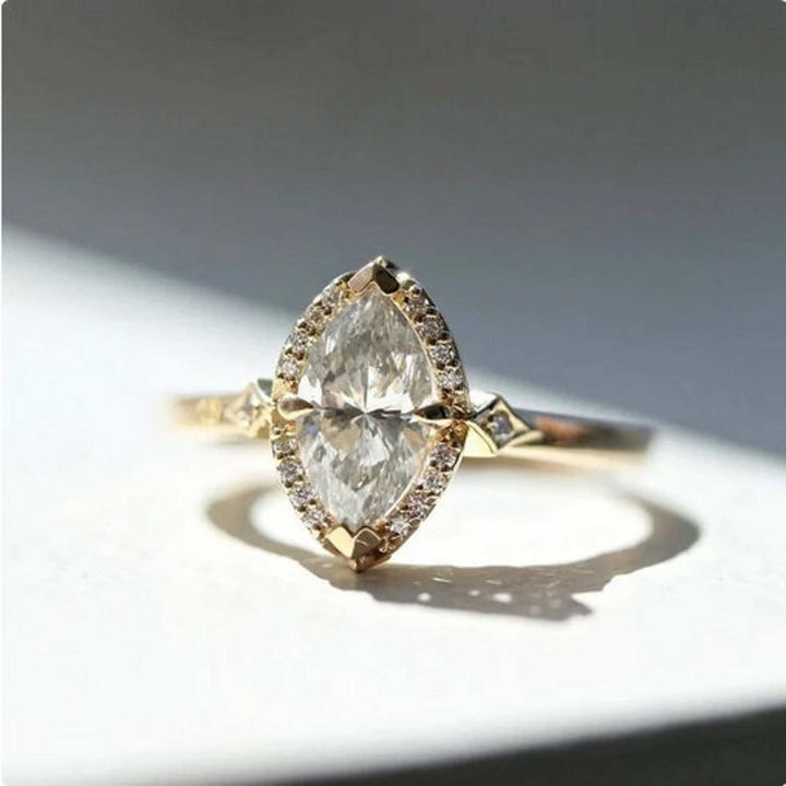 Yellow Gold Marquise Cut Moissanite Engagement Ring for Women