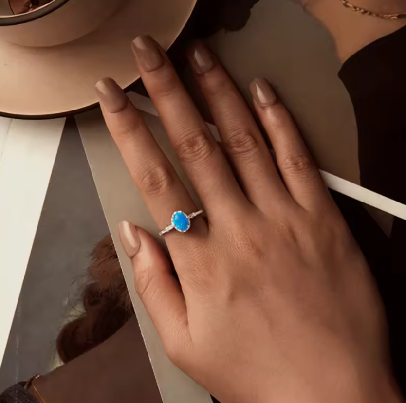 Pure Silver Opal Ring Jewelry Fashion Finger Jewelry Light Classic Noble Crown Blue Opal Ring For Women