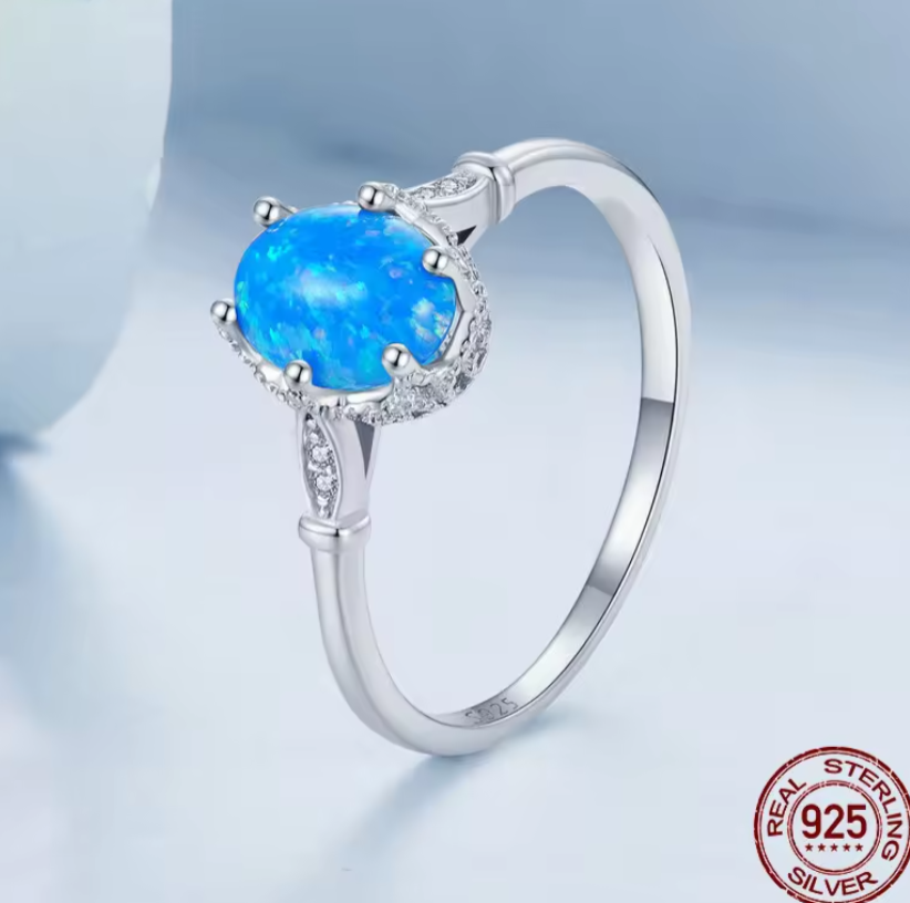 Pure Silver Opal Ring Jewelry Fashion Finger Jewelry Light Classic Noble Crown Blue Opal Ring For Women
