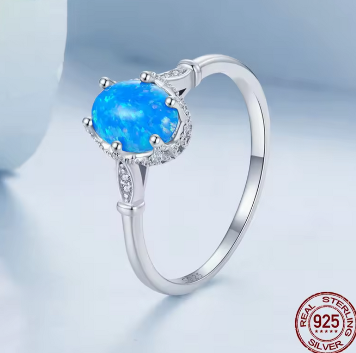 Pure Silver Opal Ring Jewelry Fashion Finger Jewelry Light Classic Noble Crown Blue Opal Ring For Women