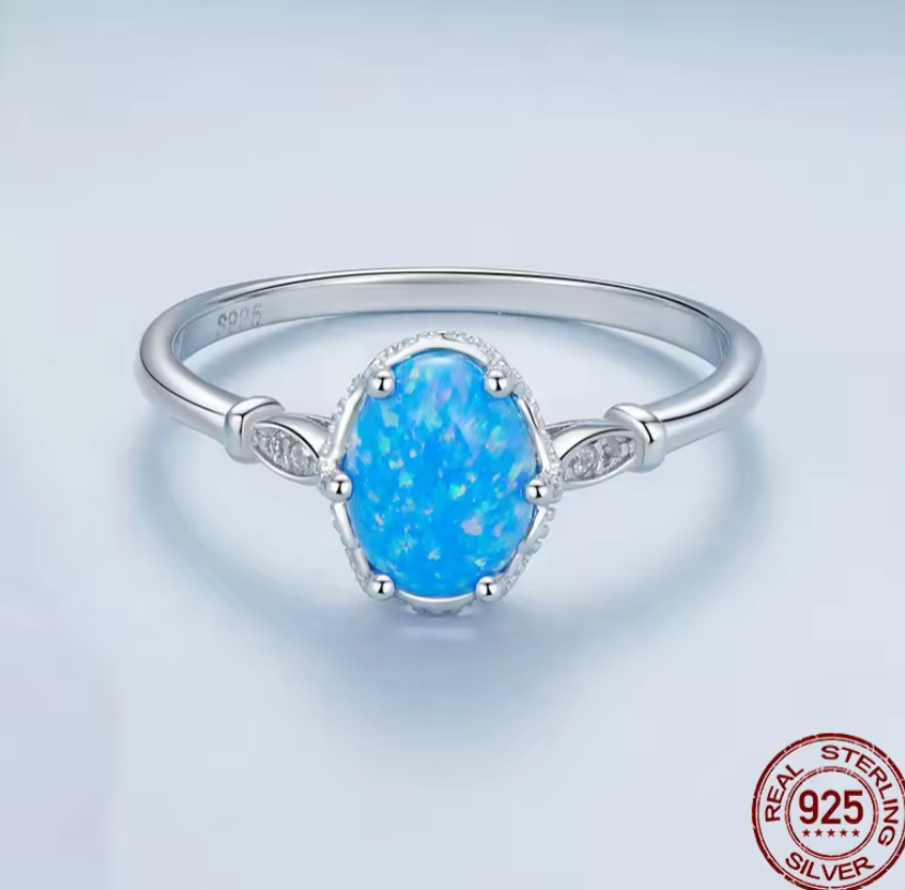 Pure Silver Opal Ring Jewelry Fashion Finger Jewelry Light Classic Noble Crown Blue Opal Ring For Women