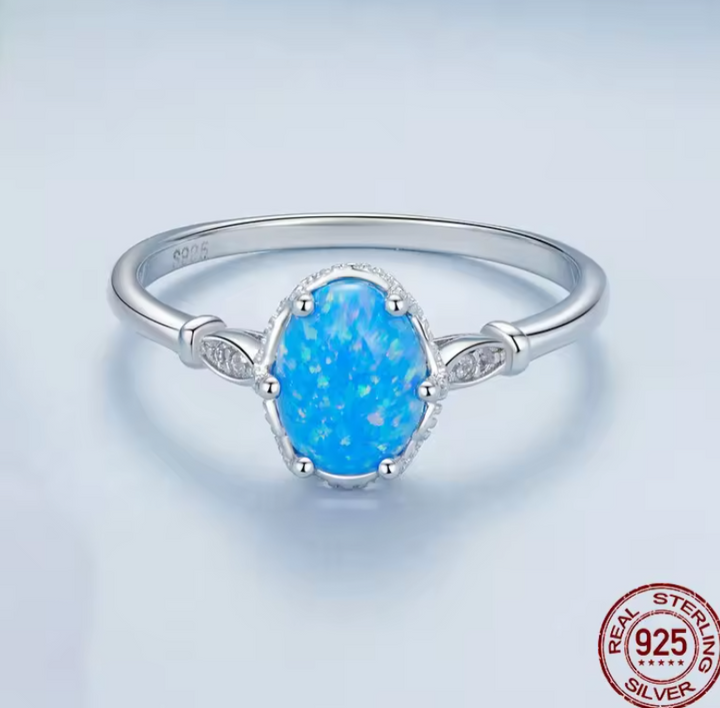 Pure Silver Opal Ring Jewelry Fashion Finger Jewelry Light Classic Noble Crown Blue Opal Ring For Women